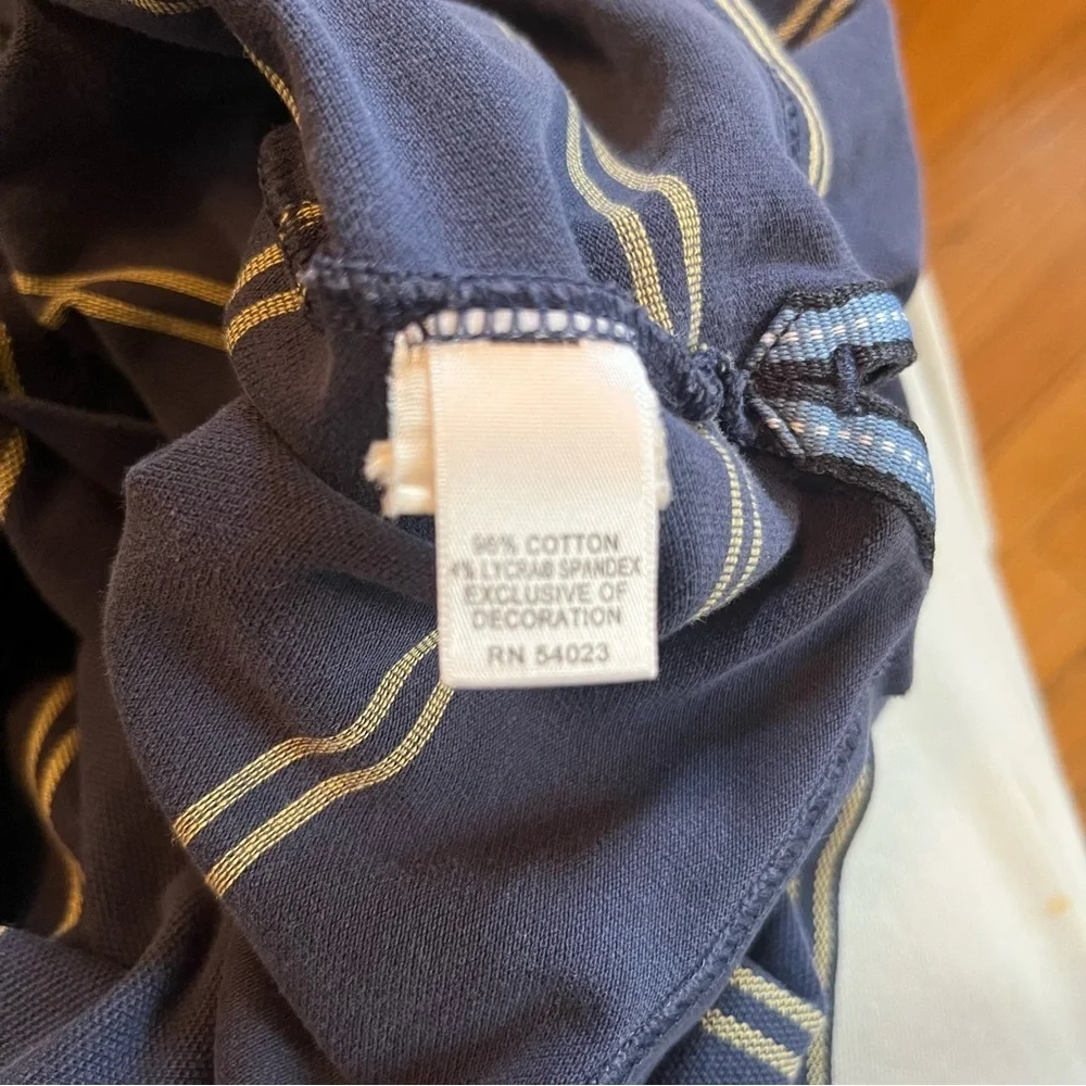 Banana Republic XXL Tall Mens Polo Shirt Navy Yellow Stripe Elephant Logo Cotton